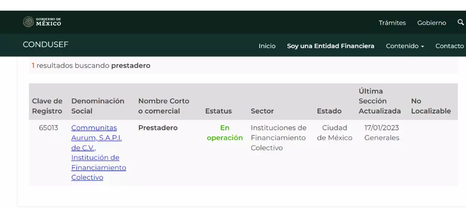 Registro de Prestadero en CONDUSEF
