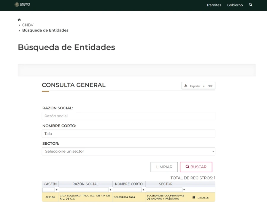 Registro de la Comisión Nacional Bancaria y de Valores de Tala
