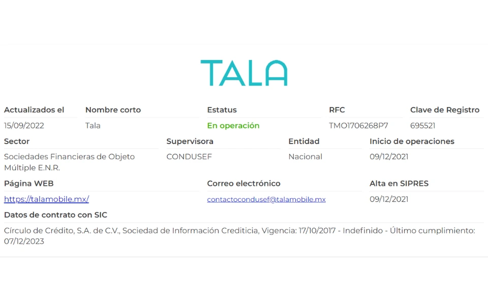 Resgistro de Tala en CONDUSEF